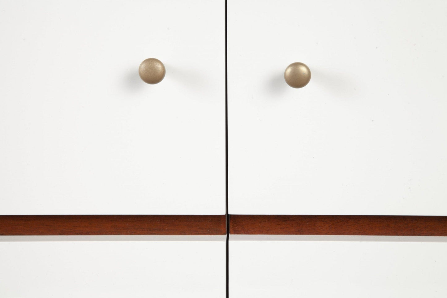 White Mid Century Mod TV Console with Acorn Accents