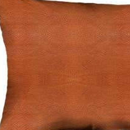 Set Of Four 12" X 12" Brown Solid Color Handmade Faux Leather Lumbar Pillows