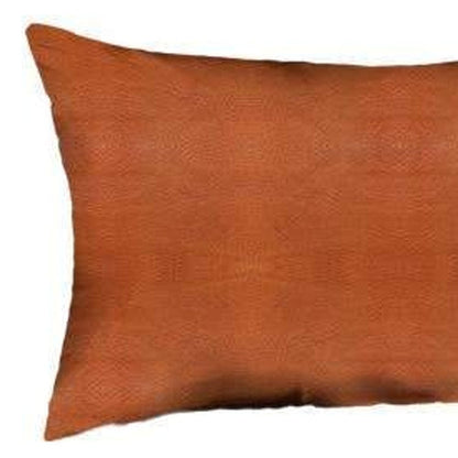 Set Of Four 12" X 12" Brown Solid Color Handmade Faux Leather Lumbar Pillows