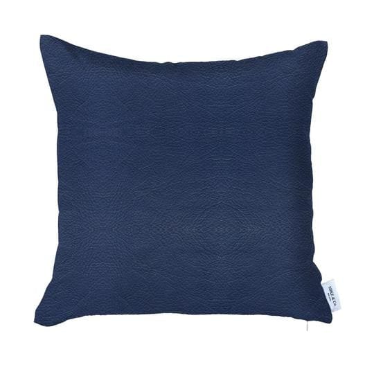 18" X 18" Navy Blue Solid Color Handmade Faux Leather Throw Pillow Cover
