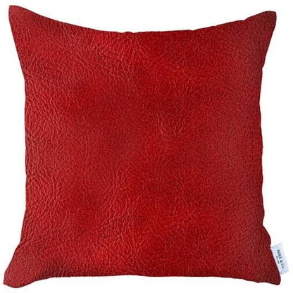 18" X 18" Red Solid Color Handmade Faux Leather Throw Pillow Cover