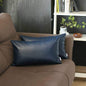 Set Of Two 12" X 20" Navy Blue Solid Color Handmade Faux Leather Lumbar Pillow Cover