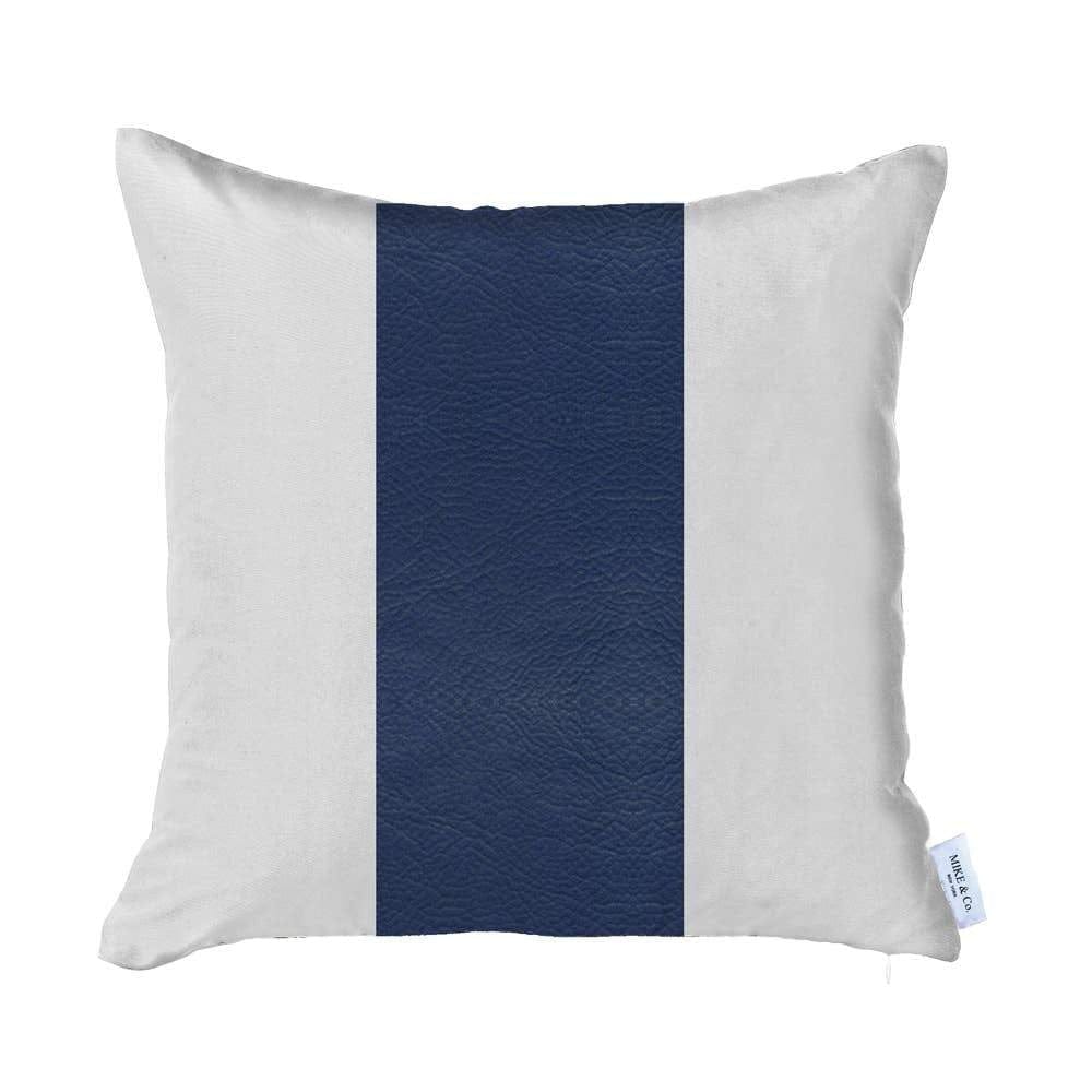 17" X 17" Navy Blue Solid Color Zippered Handmade Faux Leather Throw Pillow Cover