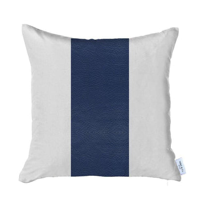 17" X 17" Navy Blue Solid Color Zippered Handmade Faux Leather Throw Pillow Cover