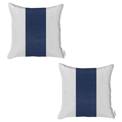 Set Of Two 17" X 17" Navy Blue Solid Color Zippered Handmade Faux Leather Throw Pillow Cover