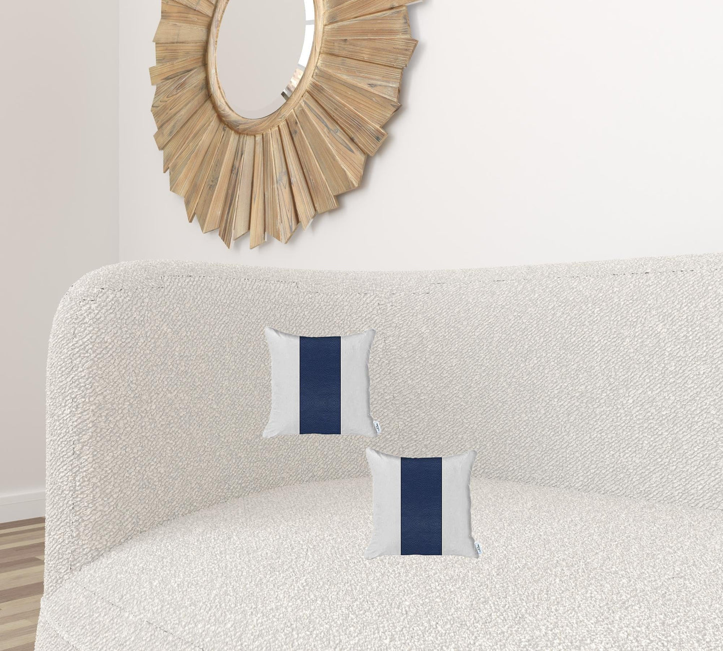 Set Of Two 17" X 17" Navy Blue Solid Color Zippered Handmade Faux Leather Throw Pillow Cover