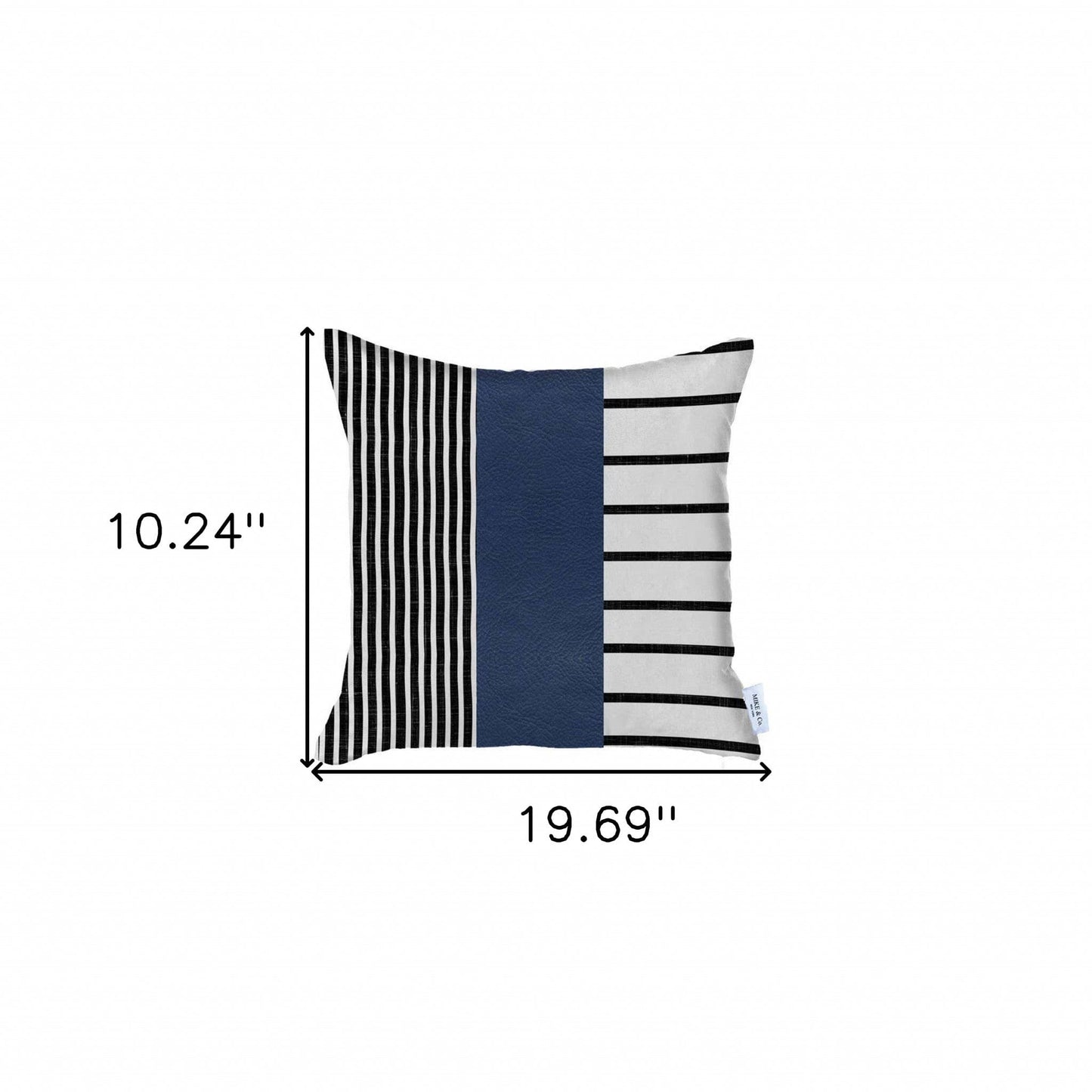 20" X 20" Navy Blue Striped Zippered Handmade Faux Leather Throw Pillow Cover