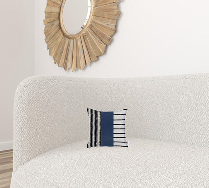 20" X 20" Navy Blue Striped Zippered Handmade Faux Leather Throw Pillow Cover