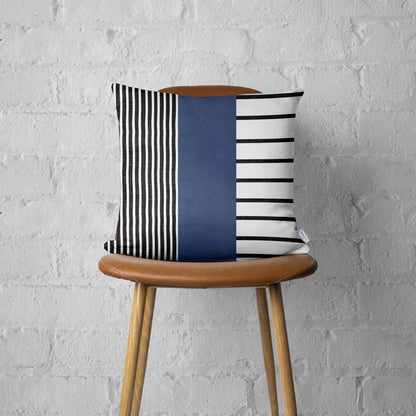 20" X 20" Navy Blue Striped Zippered Handmade Faux Leather Throw Pillow