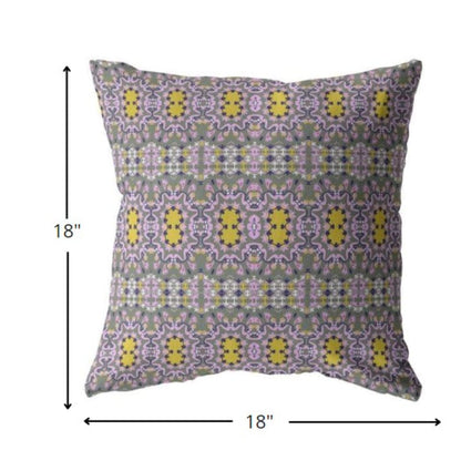 18” Purple Yellow Geofloral Zippered Suede Throw Pillow
