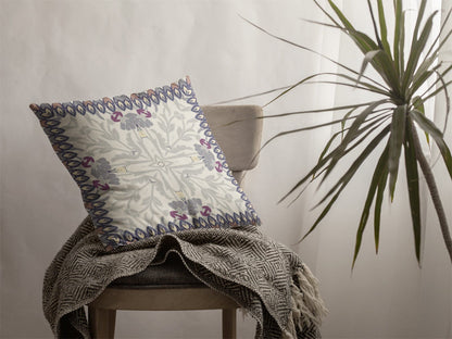 18" Gray Floral Frame Zippered Suede Throw Pillow