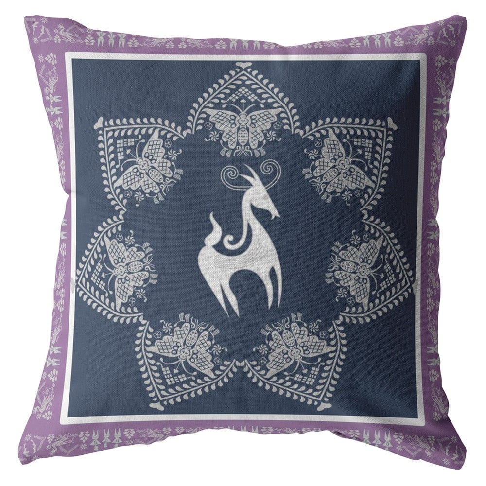 16” Navy Purple Horse Zippered Suede Throw Pillow