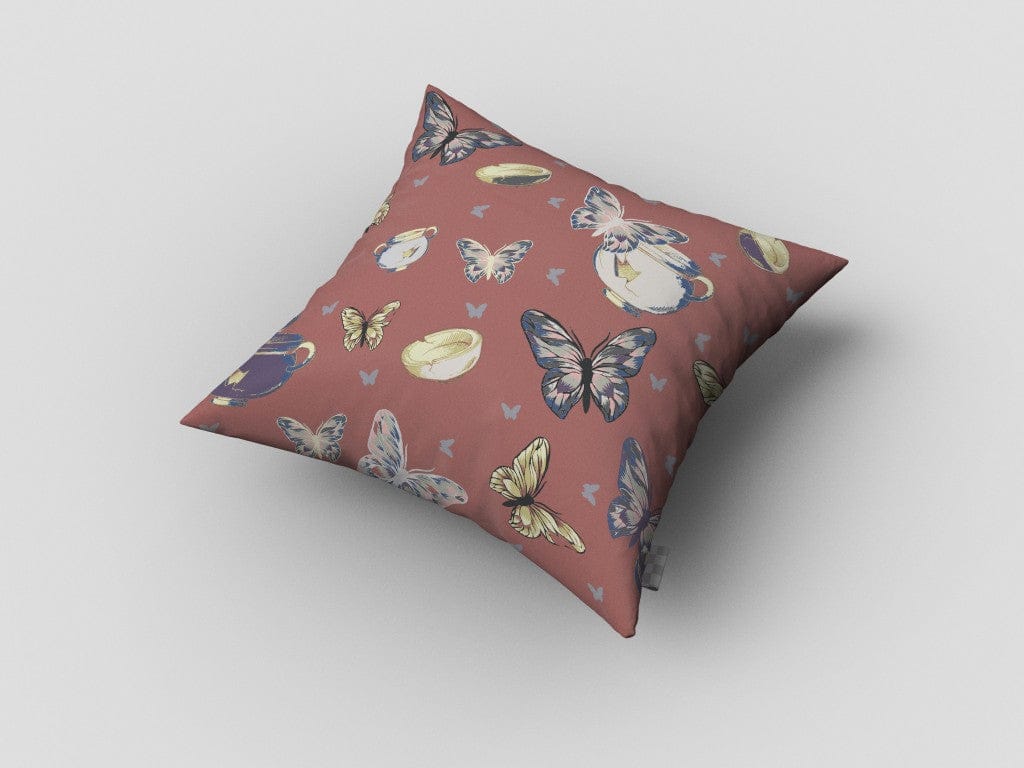 16" Copper Rose Butterflies Zippered Suede Throw Pillow