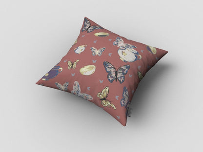 16" Copper Rose Butterflies Zippered Suede Throw Pillow