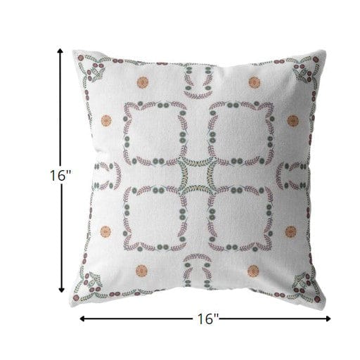 16” White Floral Suede Zippered Throw Pillow