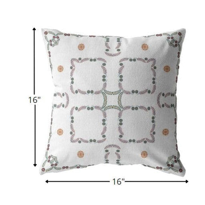 16” White Floral Suede Zippered Throw Pillow