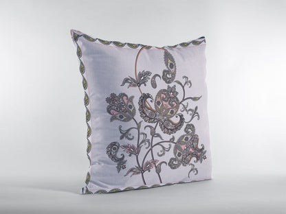18” Gray White Wildflower Zippered Suede Throw Pillow