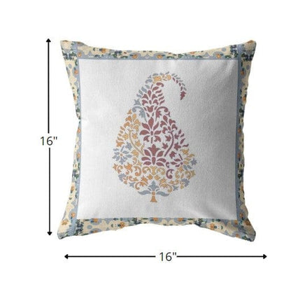 16” Red White Paisley Suede Zippered Throw Pillow