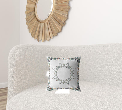 16"x16" White Zippered Suede Floral Throw Pillow