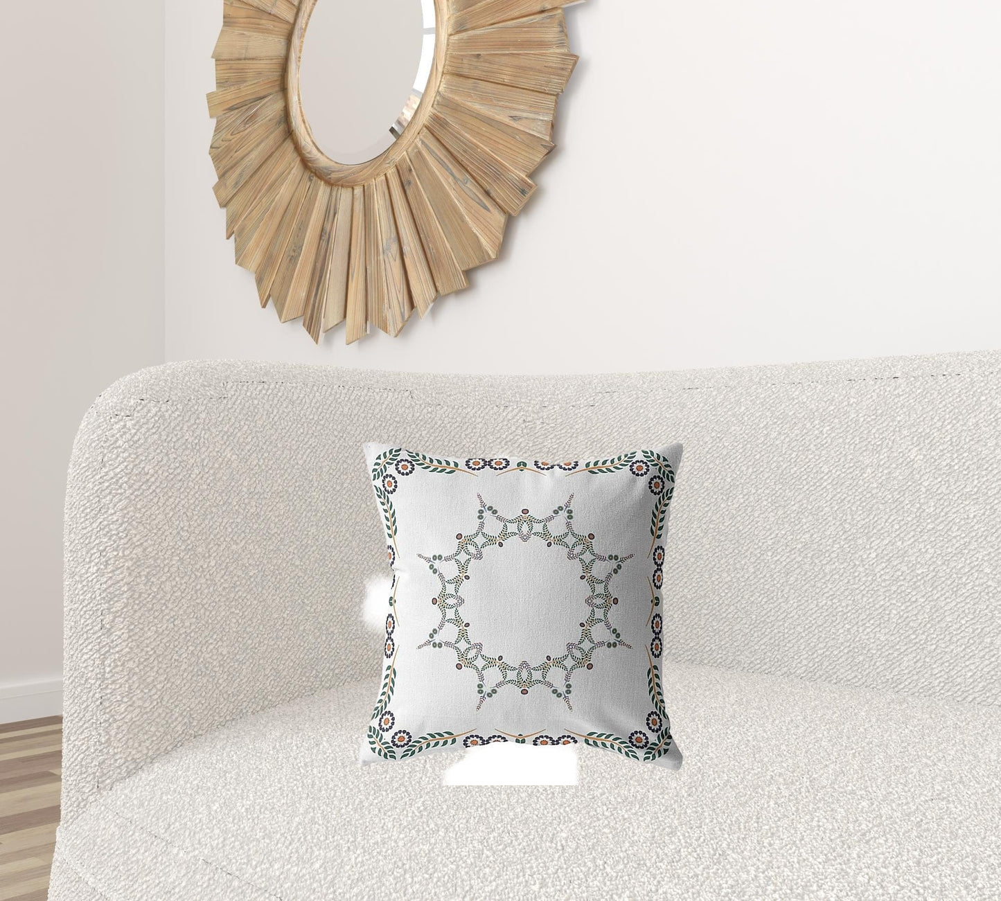 18"x18" White Zippered Suede Floral Throw Pillow