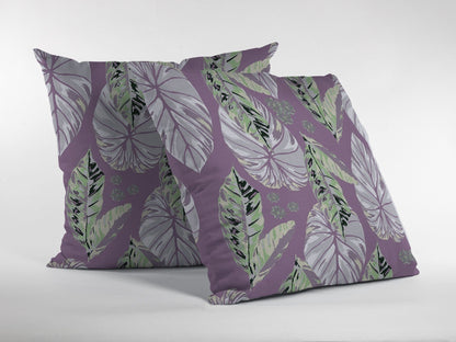 18” White Purple Tropical Leaf Zippered Suede Throw Pillow