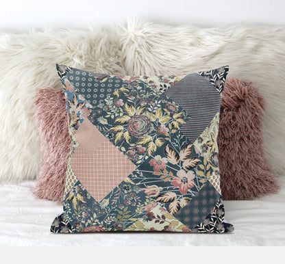 18" Green Peach Floral Suede Throw Pillow