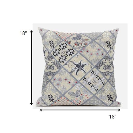 18” Cream Gray Patch Suede Throw Pillow