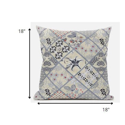 18” Cream Gray Patch Suede Throw Pillow