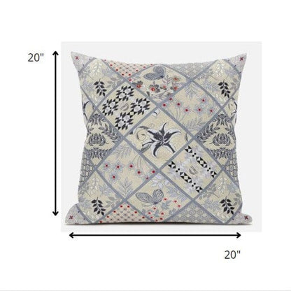 18” Cream Gray Patch Suede Throw Pillow