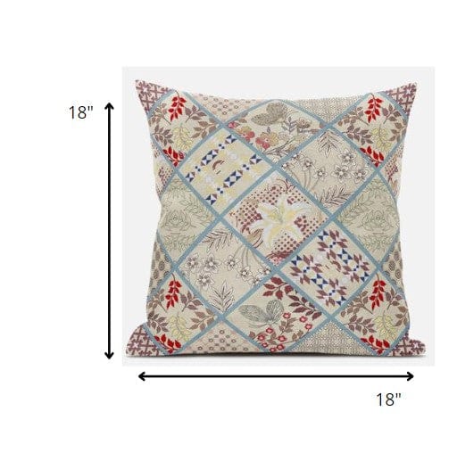 18” Cream Red Patch Suede Throw Pillow