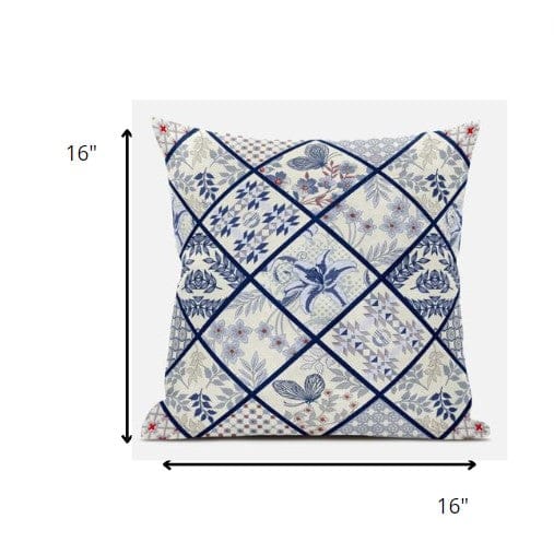 16” White Navy Patch Suede Throw Pillow