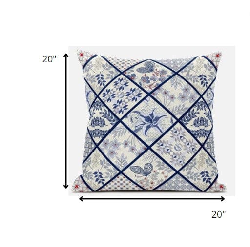 18” White Navy Patch Suede Throw Pillow