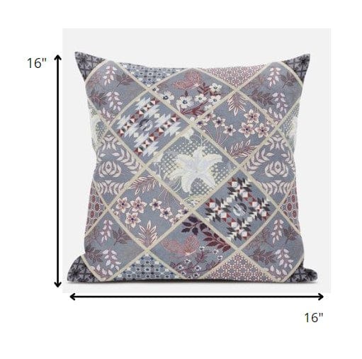 16” Gray Pink Patch Suede Throw Pillow