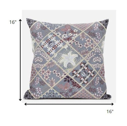 16” Gray Pink Patch Suede Throw Pillow