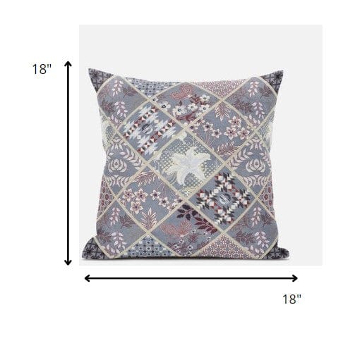 18” Gray Pink Patch Suede Throw Pillow