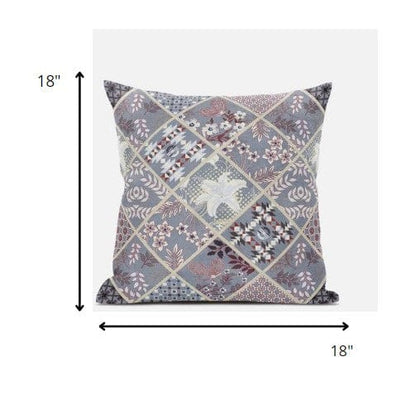 18” Gray Pink Patch Suede Throw Pillow