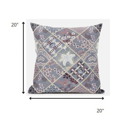 18” Gray Pink Patch Suede Throw Pillow