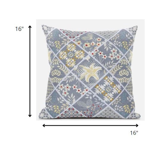 16” Gray Yellow Patch Suede Throw Pillow