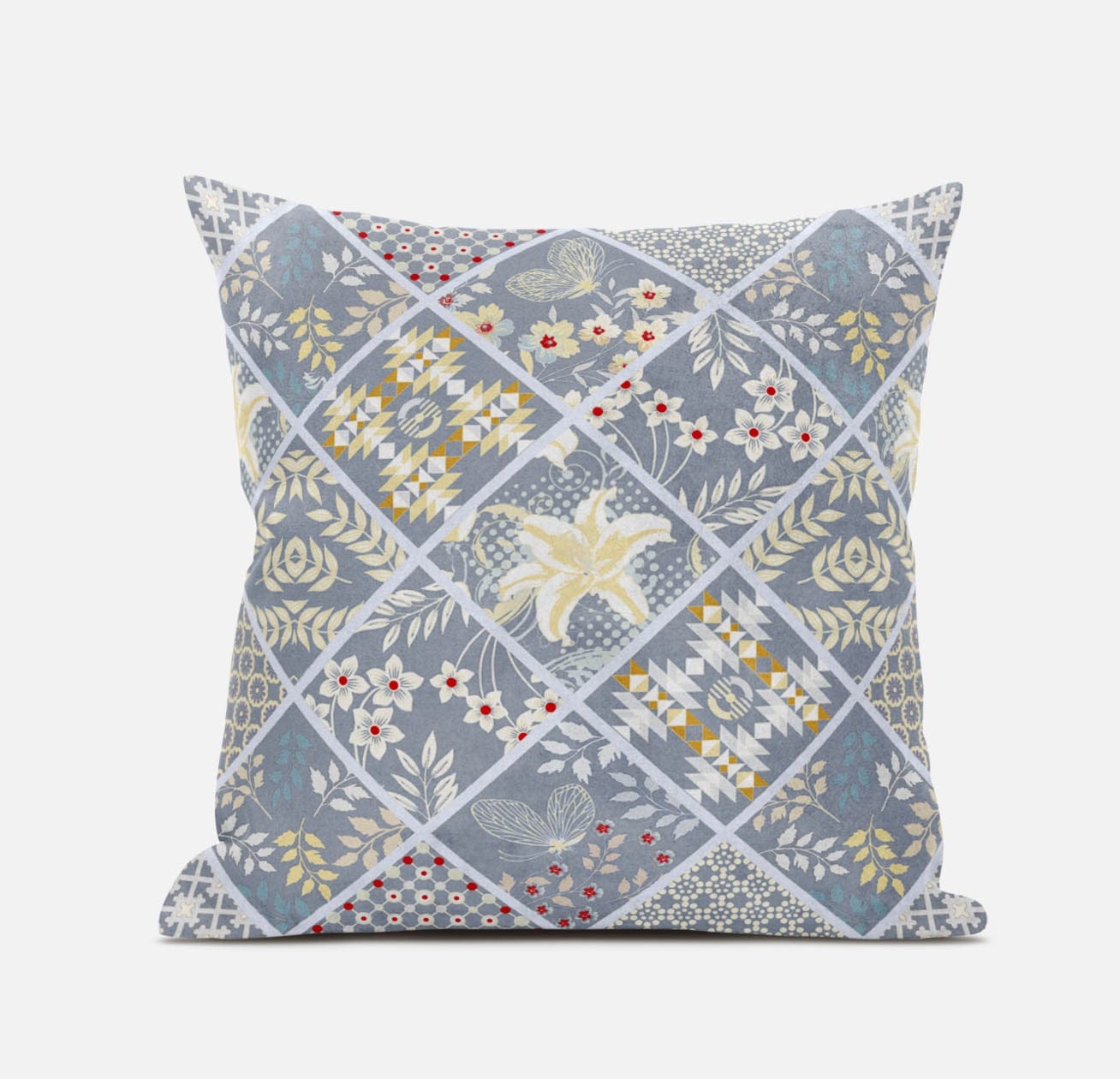 18” Gray Yellow Patch Suede Throw Pillow