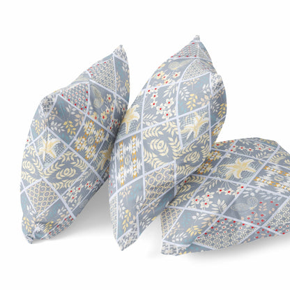 18” Gray Yellow Patch Suede Throw Pillow