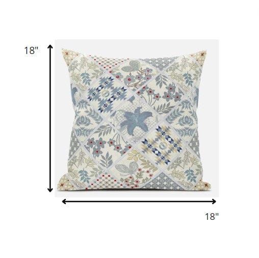 18” White Blue Patch Suede Throw Pillow