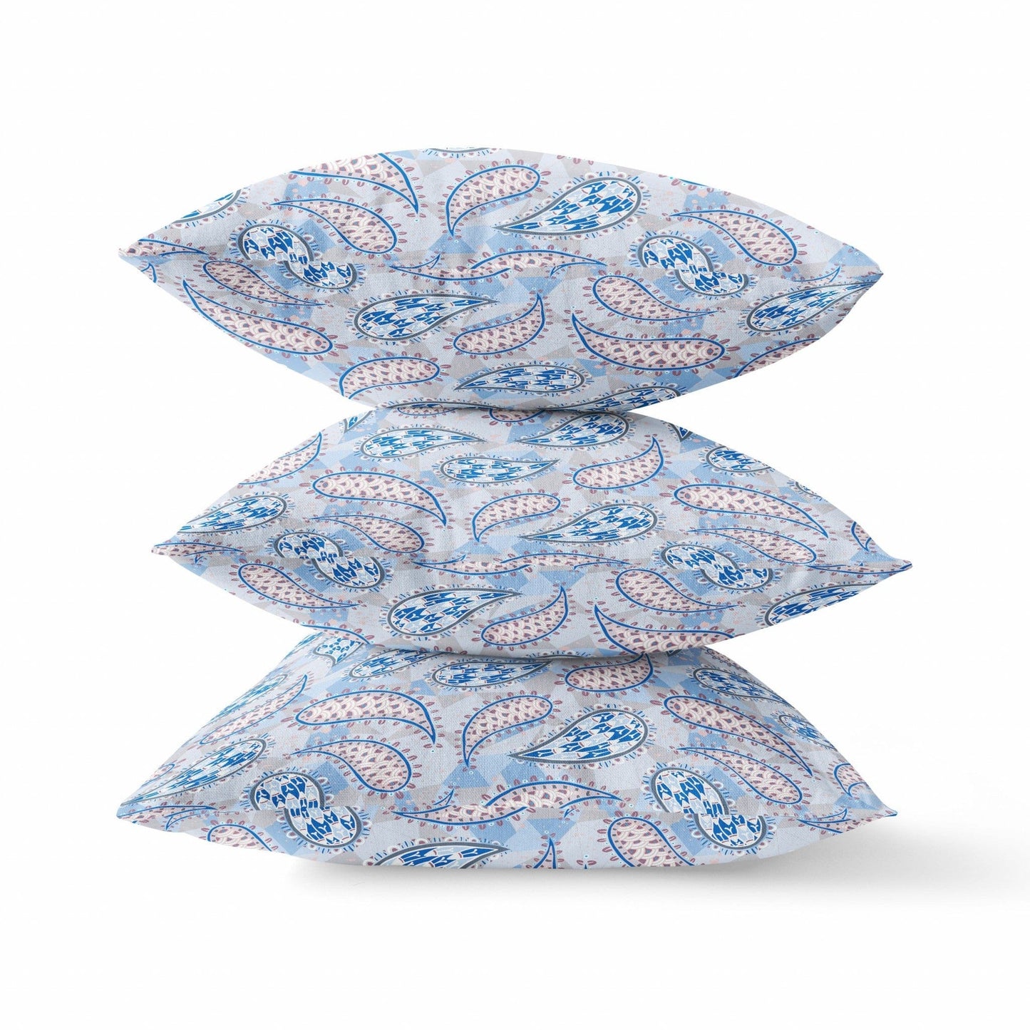 18” Blue Gray Boho Paisley Suede Throw Pillow