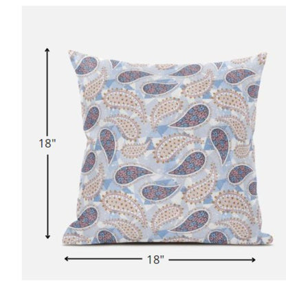 18” Blue Pink Boho Paisley Suede Throw Pillow