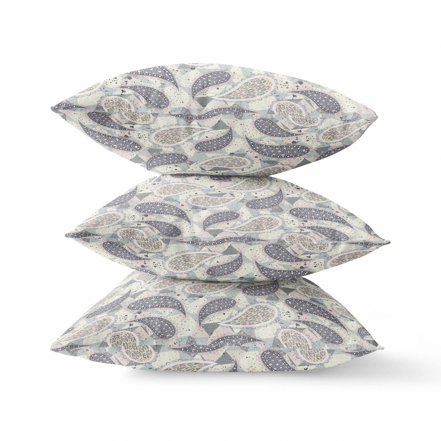 16” Gray Cream Boho Paisley Suede Throw Pillow