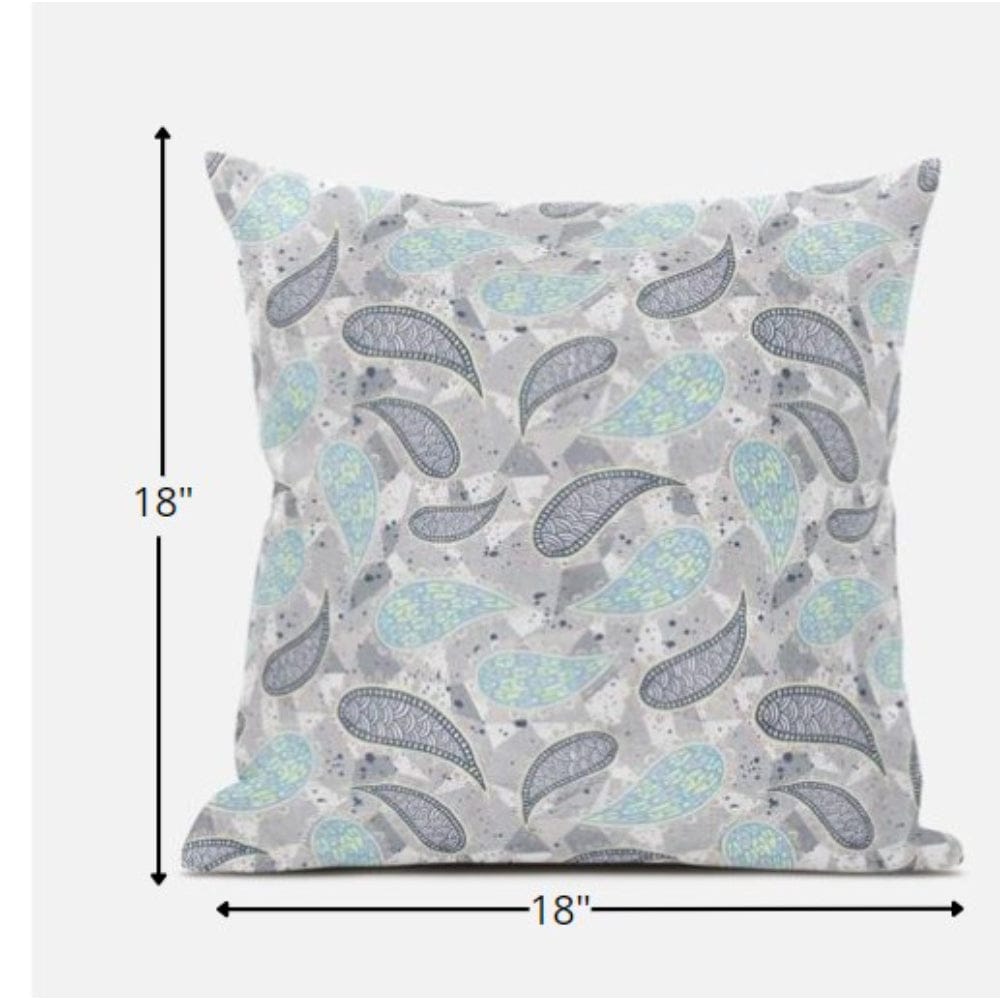 18” Gray Turquoise Boho Paisley Suede Throw Pillow