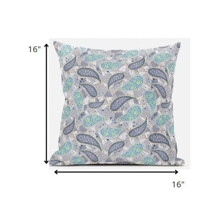 16” Gray Green Boho Paisley Suede Throw Pillow