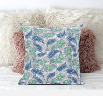 16” Green Indigo Boho Paisley Suede Throw Pillow