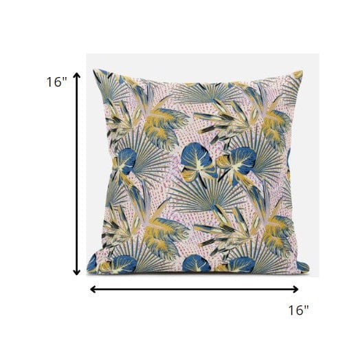 16” Blue Gold Tropical Suede Throw Pillow