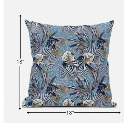 18” Gray Blue Tropical Suede Throw Pillow