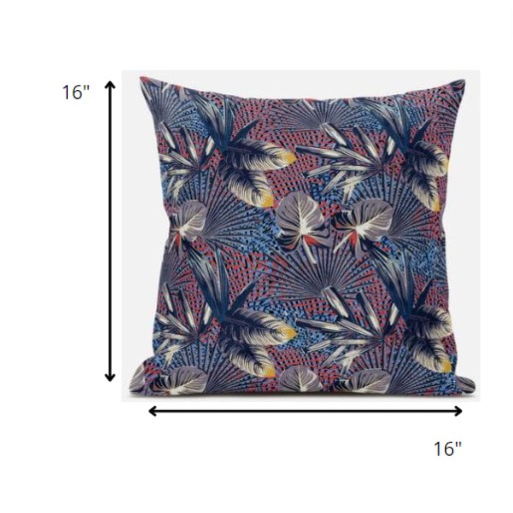 16” Indigo Red Tropical Suede Throw Pillow